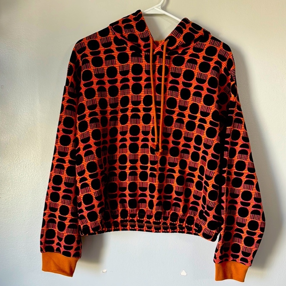 Orange/Black Women's Crop Hoodie Size Large Sweatshirt